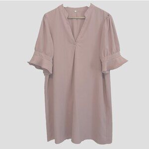 Womens XL Blush Pink Relaxed Coquette Ruffle Shabby Chic Flowy Knee Length Dress